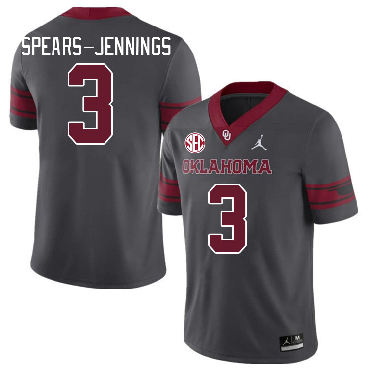 Men #3 Robert Spears-Jennings Oklahoma Sooners 2024 SEC Conference College Football Jerseys-Charcoal
